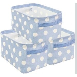 Steel Mill & Co Blue Polka Dot Herringbone Fabric Storage Bin Set of 3 NEW